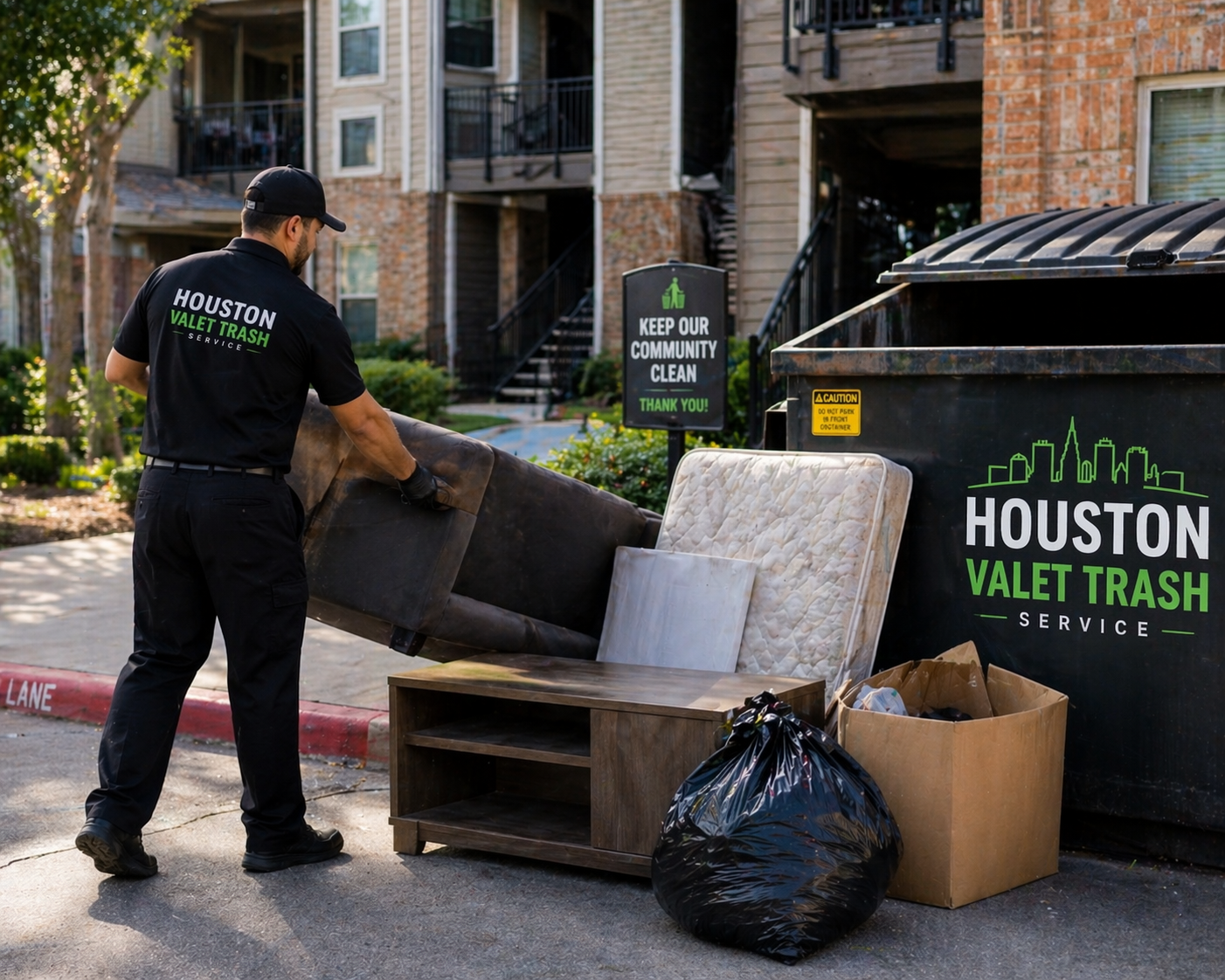 Bulk trash and common area cleanup service for Houston apartment complexes
